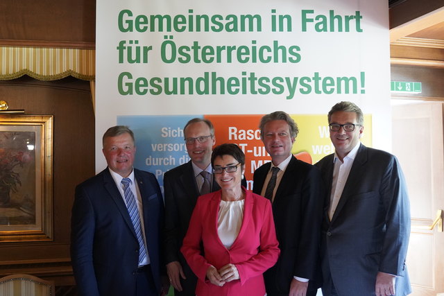Hauptverbands-Chef Biach, die Landesräte und Kärntens LH-Stvin.