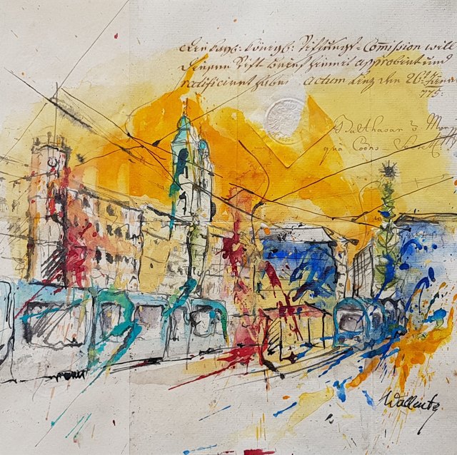 Der Linzer Hauptplatz auf einer historischen Handschrift. | Foto: Wallenta