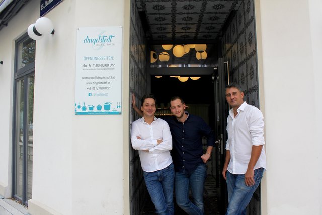Jakob Jensen, Andreas Döcler und Eduard Peregi (v.li.n.re.) wollen mit ihrem "Dingelstedt3" das Grätzel nicht nur kulinarisch beleben