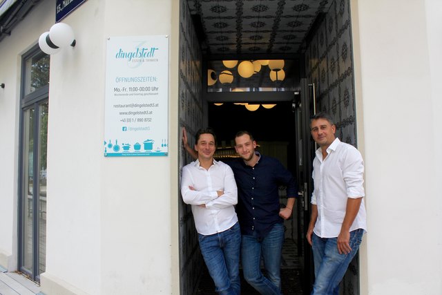 Jakob Jensen, Andreas Döcler und Eduard Peregi (v.li.n.re.) wollen mit ihrem "Dingelstedt3" das Grätzel nicht nur kulinarisch beleben