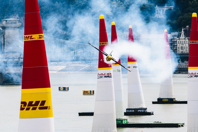 Kirby Chambliss of the United States performs during the finals at the fourth round of the Red Bull Air Race World Championship in Budapest, Hungary on June 24, 2018. // Armin Walcher / Red Bull Content Pool // AP-1W2UGSJBS2111 // Usage for editorial use only // Please go to www.redbullcontentpool.com for further information. // 