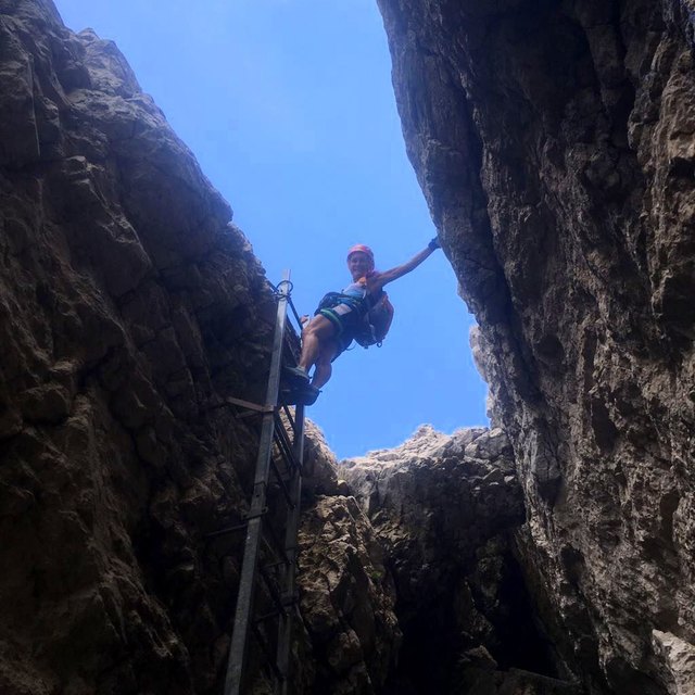 am Rückweg geht's die hohe Leiter wieder bergab