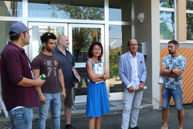 Robert Poppernitsch, Manfred Bockelmann, Christine Meklin-Sumnitsch, Alex Samyi und zwei Asylwerber (von rechts) | Foto: KK