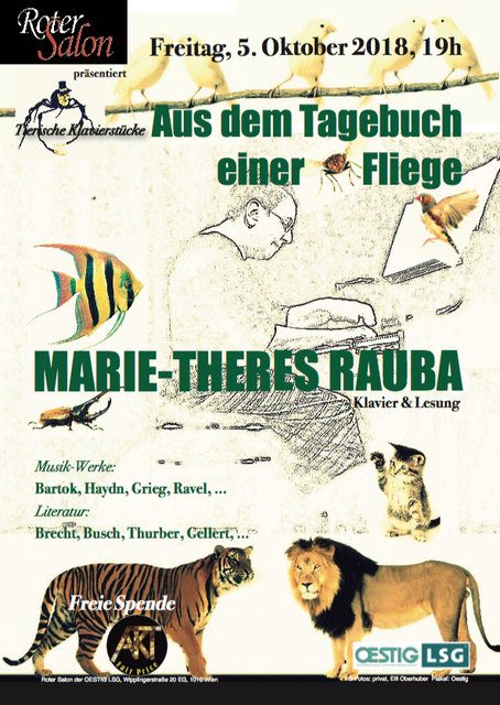 Klaviervirtuosin trifft auf "Tiere": MARIE-THERES RAUBA © Fotos: privat, Elfi Oberhuber, Plakat: OESTIG