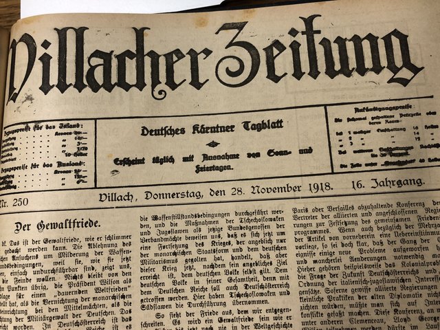 Villacher Zeitung aus dem Jahr 1918 | Foto: Aus Stadtarchiv Villach