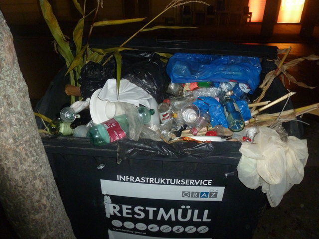 Bio, "Plastik" und Glas wurden auch am Freiheitsplatz über Restmülltonnen entsorgt.