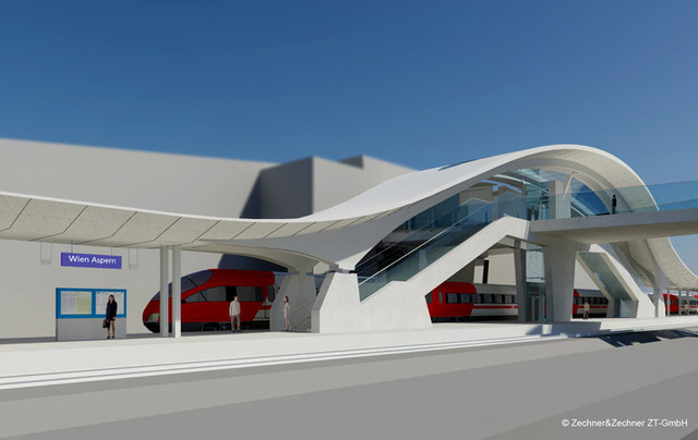 So sieht die neue Haltestelle Aspern Nord aus, die in Zukunft die Station Hausfeldstraße ersetzt. | Foto: Zechner&Zechner ZT-GmbH