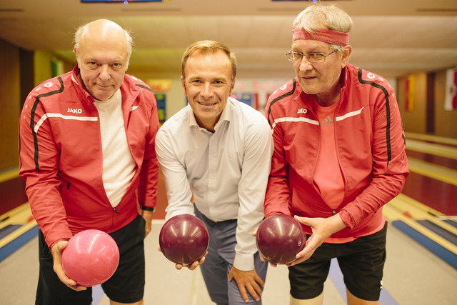 Die Kegel-Bewerbe der Betriebssportspiele 2019 werden hier ausgetragen. Im Bild: Heinz Ruso, Bernhard Auinger und Peter Kandler. | Foto: SPÖ