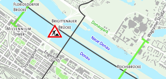 Sperre der Auffahrt von der A22 in Richtung Handelskai. Umleitung über die Floridsdorfer Brücke oder die Reichsbrücke. | Foto: apa/Gröblinger