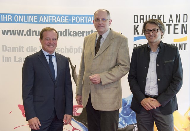 Präsentierten Druckland Kärnten: LR Ulrich Zafoschnig, Armin Kreiner und Wolfgang Forobosko
