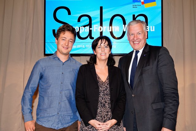 Fritz Jergitsch, (Gründer der Tagespresse), die ehemalige ORF-London-Korrespondentin Bettina Prendergast (nun ORF Vorarlberg) und EU-Landesrat Martin Eichtinger. | Foto: Markus Habermann