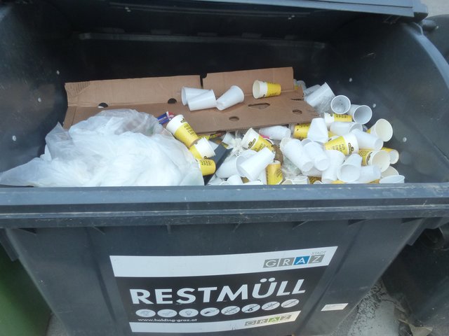 Diese Restmülltonnne (Labestation Fischergasse) ist auch fast voll - mit "Nichtrestmüll"