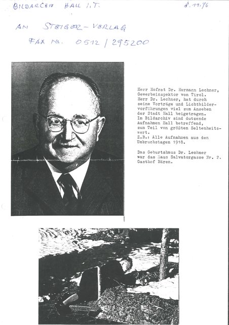 Dr. Hermann Lehner lieferte Zeugnisse aus einer Zeit, in der wenige Fotografien erhalten blieben. Besonders vom Umbruchsjahr 1918 blieben seine Bildaufnahmen zahlreich erhalten.