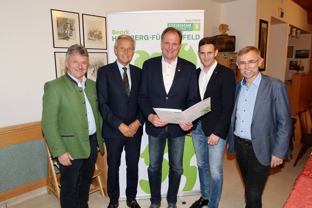 LAbg. Hubert Lang, NR Reinhold Lopatka, Präsident Erwin Dirnberger, LAbg. Lukas Schnitzer und Bgm. Gerald Maier.