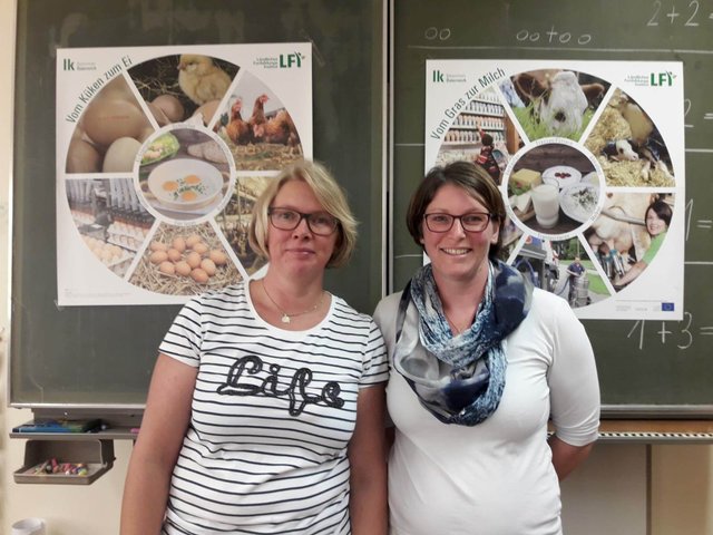 Ortsbäuerin Anja Singer und Stellvertreterin Bettina Brandl besuchten die Volksschule Höfen.