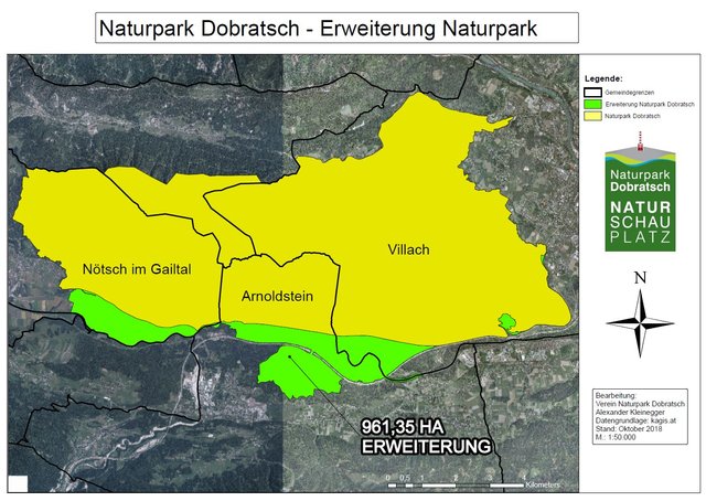 Hier sieht man das Erweiterungsgebiet im Naturpark Dobratsch