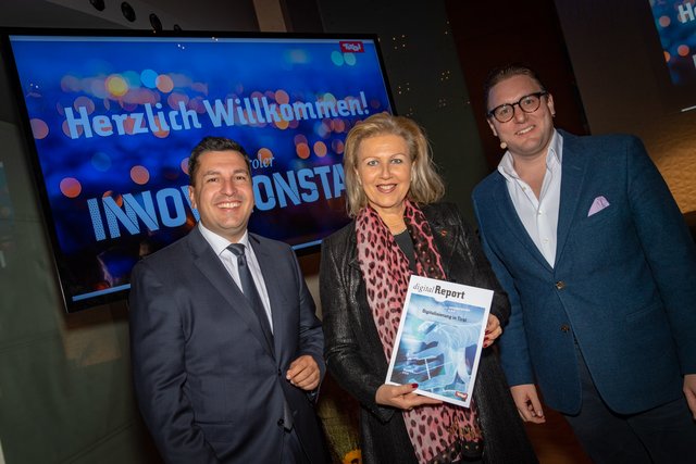 Marcus Hofer (Geschäftsführer Standortagentur Tirol), Wirtschaftslandesrätin Patrizia Zoller-Frischauf, Jürgen Leobacher (Senior Manager Capgemini Invent) (v.l.).
