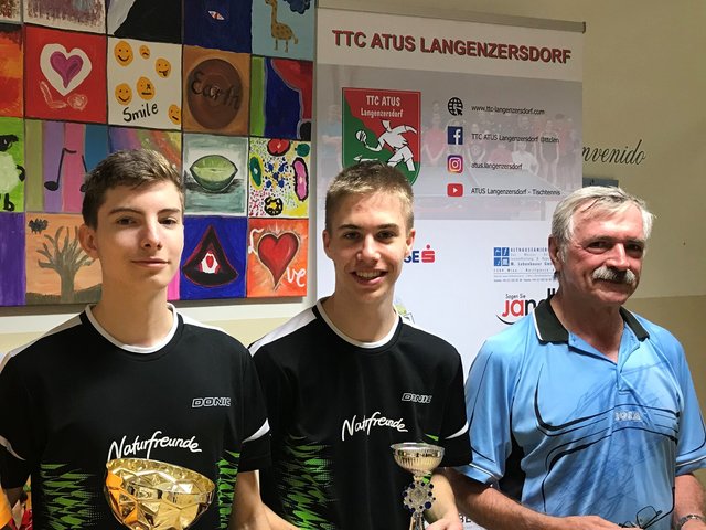 von  links: Sieger Martin Trausmuth (TTK Naturfreunde Stadlau) mit den Drittplatzierten Klubkollegen Christian Ritter und Robert Panner (Sportclub)