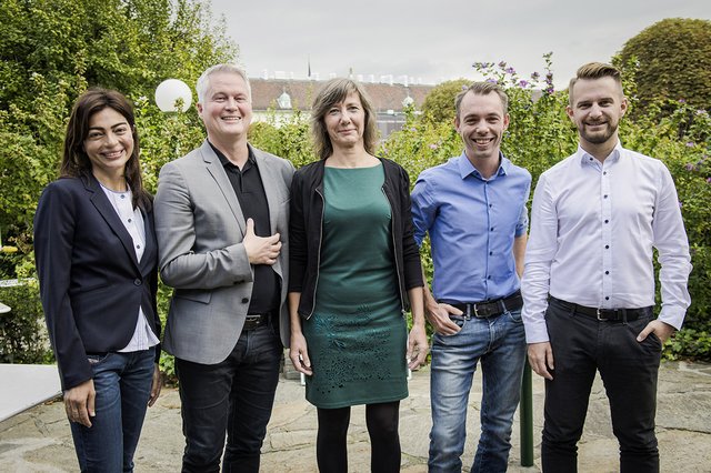 Diese fünf Kandidaten treten zur Spitzenwahl an: Marihan Abensperg-Traun, David Ellensohn, Birgit Hebein, Benjamin Kaan, Peter Kraus. (v.l.)