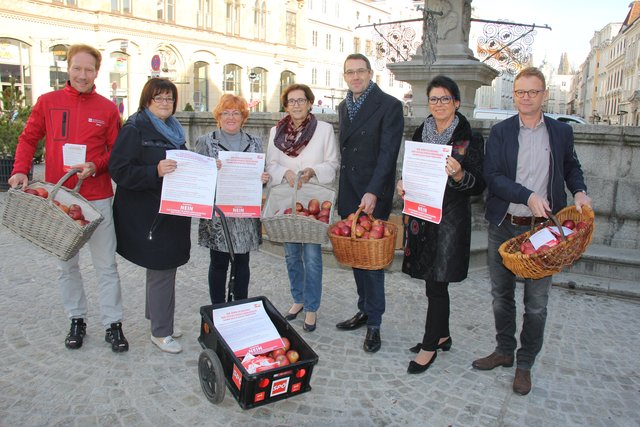Beim Aktionstag waren unterwegs, von links: Mario Roitmair, die Gemeinderätinnen Anneliese Zimmermann und Rosi Hieß, Vizebürgermeisterin Ingrid Weixlberger, Nationalrat Markus Vvogl, Gemeinderätin Heidi Kloiber und Gerald Angerbauer (v. li.).