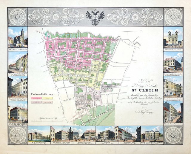 "St. Ulrich am Neubau – Eine Stadtansicht aus 1827" ist ein historischer Plan des Bezirks vor seiner Eingemeindung nach Wien 1850. | Foto: agentur stadtfein