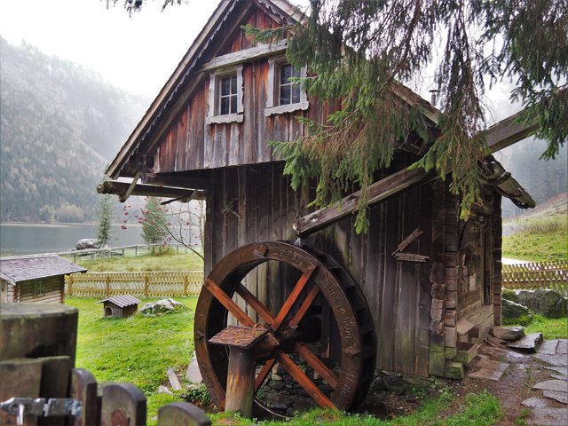 Die Mühle rattert noch, dient aber den Zicklein als fesche Unterkunft.