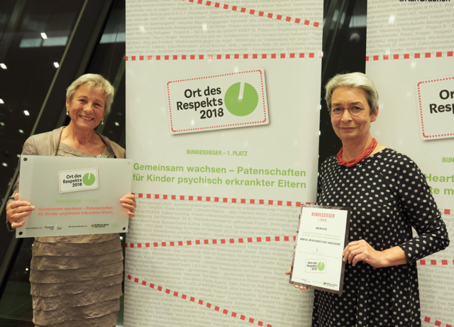 Sigrid Steffen, Vorsitzende des Salzburger Vereins JoJo (l.) und Bettina Reiter, Präsidentin von respekt.net bei der Preisverleihung in Wien. 
 | Foto: Jojo/Karl Grabherr