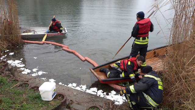 Ölfilm auf Teich im Wohngebiet Baden