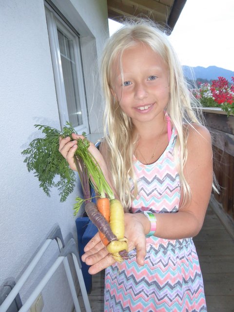Hanna Wetzel, 3. Klasse VS Pinswang wurde mit ihrer "Kunterbunten Karottenfamilie" Landes- und Bezirkssiegerin.
