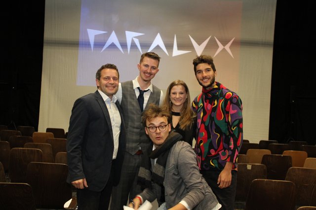 Im Bild: GR Gerhard Steurer, Regisseur und Produzent Florian Krischke, Denise Neckam, Albert (Kameramann) und Max G. Fischnaller. | Foto: Pressestelle Baden