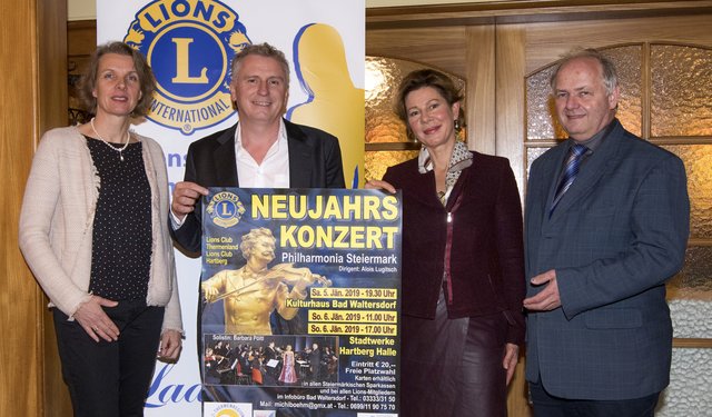 Laden zu den Lions-Neujahrskonzerten 2019: Michaela Böhm, Gottfried Mauerhofer, Ursula Pendl-Hofmann und Alois Lugitsch (v.l.). | Foto: Johann Zugschwert