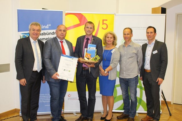 Landesrat Anton Lang, StR Heinz Ahrer, Gernot Kreindl (Stadt Leoben), Andrea Gössinger-Wieser (Klimaschutzkoordinatorin Land Steiermark), Marcus Wadsak (ORF Wetterredaktion) und Fritz Hofer (v.l.).