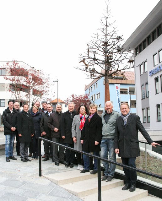 Viel Zuspruch für das Jugenbewegungs-Programm und den Skulpturenbaum am Sparkassenplatz gab es von den Anwesenden: Kulturreferent StR Christoph Stillebacher, Huber Juen (Bezirkspolizeikommandant), Günter Riezler (Leiter AK Imst), Tatjana Stimmler (Stadtmarketing Imst), Josef Huber ( WK-Obmann), Josef Gstrein (Direktor LLA Imst), Andreas Huter (Sparkasse Imst), BH Raimund Waldner, LA BGM Stefan Weirather, Elfriede Moser (Verein CUBIC), Birgit Haslinger (AK-Organisatorin), Rostbaron Bernhard Witsch (Metallkünstler), AK Präsident Erwin Zangerl.
