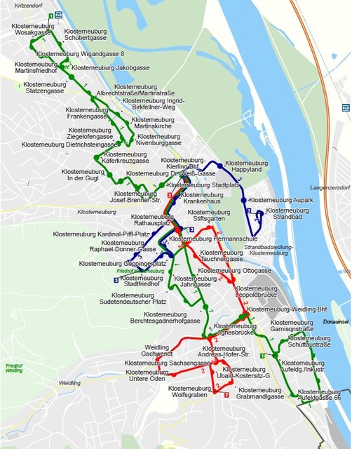 Die neue Linienführung des Stadtbus Klosterneuburg | Foto: VOR, GIP.gv.at