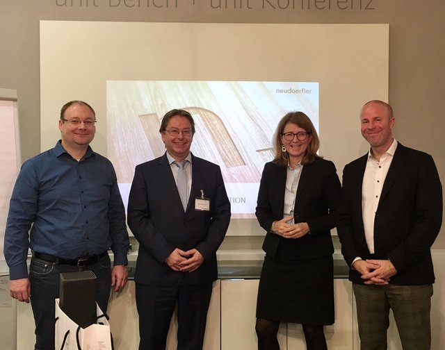 Bei Neudörfler: Bezirkshauptmann-Stellvertreter Mag. Werner Karner; Bezirkshauptmann Mag. Werner Zechmeister, GF Mag. Adelheid Adelwöhrer und GF Dipl. Ing. Bernhardt Kronnerwetter