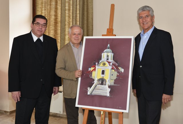 Präsentation: Propstpfarrer Mag. Wilhelm Ringhofer, Künstler Sepp Laubner, Dr. Julius Marhold vom Verein der Freunde der Bergkirche | Foto: Pfarre Oberberg