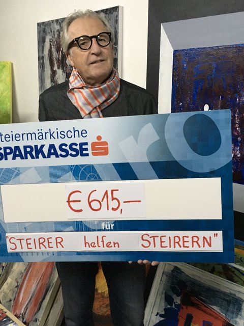 Franz Gerhard Lambauer spendiert der Aktion „Steirer helfen Steirern“ einen Teil des Verkaufserlöses von Bildern seiner aktuellen Ausstellung 