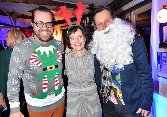 Party mit Gerald Fleischhacker (links), Nina Blum und Martin Oberhauser (rechts).