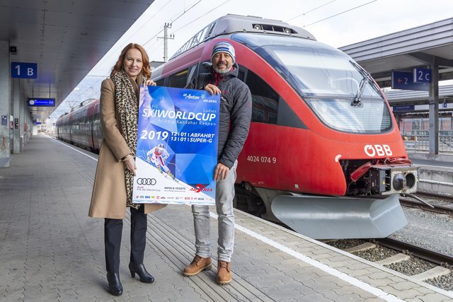 ÖBB-Personenverkehr Vorständin Michaela Huber und Generalsekretär der Arlberg Kandahar Rennen, Peter Mall.