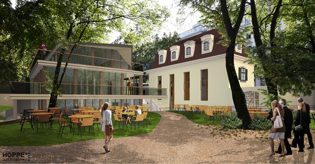 Ein Blick in die Zukunft: So soll der Gastgarten im Belvedere-Stöckl aussehen.