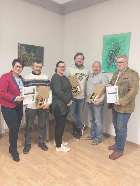 Vizebürgermeisterin Ulrike Kitzinger, Janusz Drozd, Evelyn und Bernhard Nistelberger, Erich Canaval und Bürgermeister Josef Kutrovatz beim Empfang