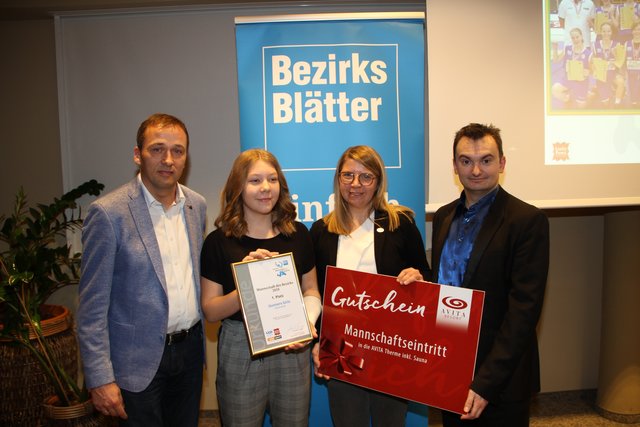 Mannschaft des Bezirks: Sportunion-Bezirksobmann Wolfgang Hadek, Lisa Grasmuk, Evelin Graf (AVITA) und Michael Strini