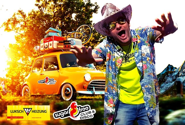 Stephan "Hugo" Wilflingseder wird für die ATV-Serie "Urlaub für Anfänger" erstmals ein Flugzeug betreten. | Foto: Fotomontage: Sugarfree/Bernhard Hofpointner