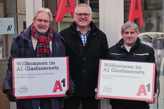 Johann Bauer, Ortsvorsteher von Maria Gugging, Paul Galuska, A1, und Johann Fanta, Ortsvorsteher von Kierling. | Foto: A1