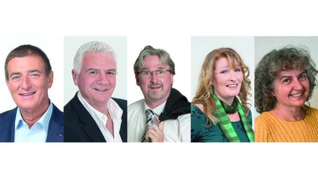 Diese fünf Spitzenkandidaten wollen für die Arbeitnehmer kämpfen: Günther Goach, Manfred Mischelin, Christian Struger, Birgit Niederl und Cristina Tamas (von links) | Foto: FSG; FPÖ; ÖAAB; Grüne; GLB