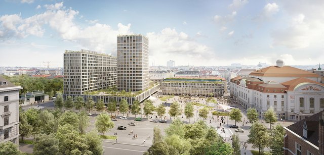 Fokus auf den Grünflächen: So soll das geplante Heumarkt-Areal künftig zur Sommerzeit aussehen.