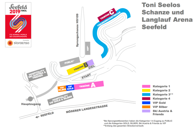 Der Plan für die Zuschauer - Tickets sind für verschiedene Kategorien erhältlich unter seefeld2019.com