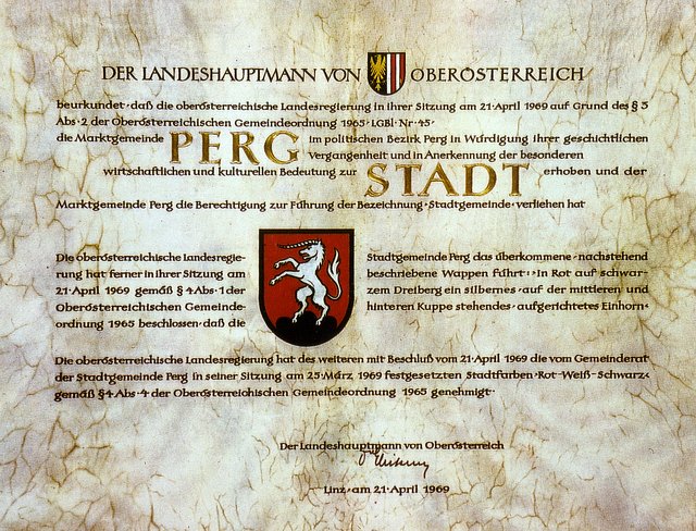 Urkunde der Stadterhebung von Perg | Foto: Stadtgemeinde Perg