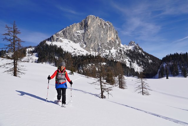 Mit Schneeschuhen die herrliche Berglandschaft erkunden: am neuen Schneeschuh-Trail auf der Wurzeralm. | Foto: Alois Litzlbauer