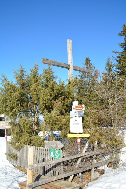 Schneeschuh-Wanderung mit Regionauten: Endlich angekommen beim Gipfelkreuz am Runzelberg. | Foto: Roland Mayr